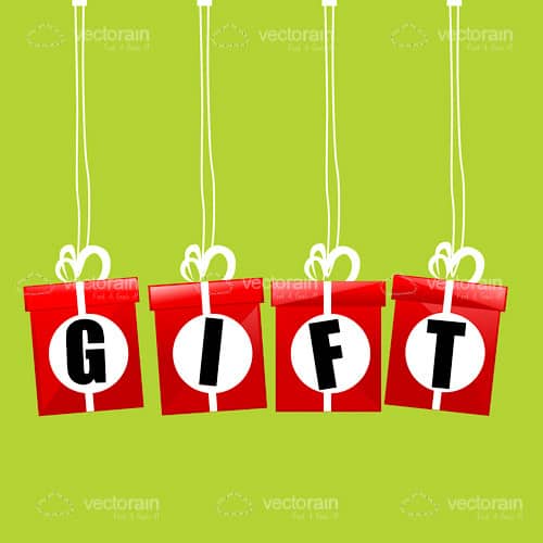 Abstract Lettered Gift Boxes on Green Background